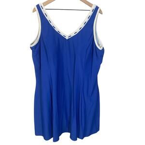 JunoActive (formerly Junonia) Royal Blue White Lined Swim Dress Plus Size 4X